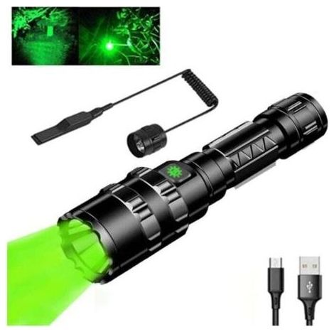 Taschenlampe, grüne Jagdtaschenlampe, grüne Lichttaschenlampe 1000 Lumen 300 Meter wasserdicht 5 Modi taktische Taschenlampe (schwarz) (1/5)