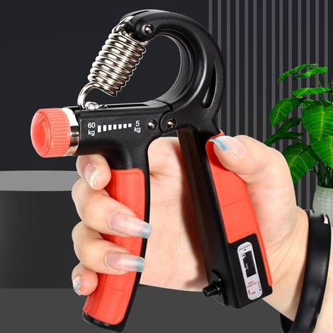 Entraîneur de force de préhension, appareil portable de comptage et d'étirement des doigts pour le renforcement musculaire et la récupération après une blessure, noir et rouge. (1/5)