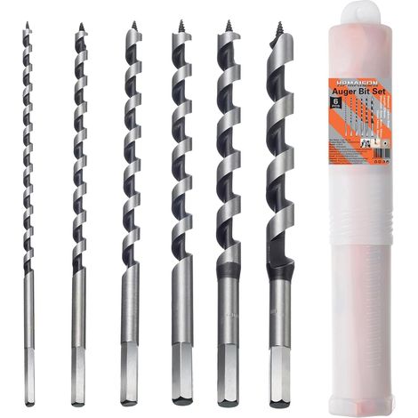 6 Forets Bois Hélicoïdaux 230mm (Ø6-16mm) – Acier Carbone, Queue Hexagonale – Pour Perceuse, Menuiserie, Charpente (1/5)