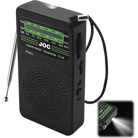 Radio Portable AM/FM/SW, Mini Radio à Piles Survie (AA) avec Clip et Cordon/Lampe Torche, Fonction écouteurs, Excellente Qualité Sonore, Mini Radios de Poche Cadeaux de Saint (1/5)