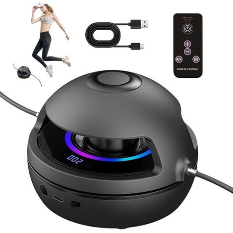 Longziming - Machine à sauter à la corde - Corde à sauter électrique - Machine à sauter intelligente - Rotation automatique à 360° - 10 niveaux de vitesse - Musique Bluetooth - Écran LED - Noir (1/5)