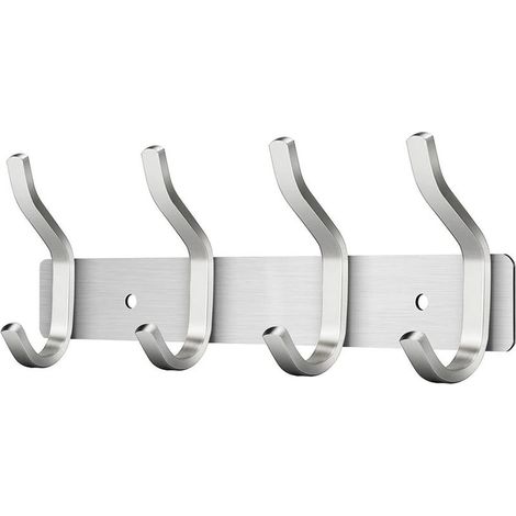 Wandgarderobe mit 4 Haken, Wandgarderobenhaken aus Edelstahl für Handtücher (Silber, 4 Haken) (1/5)