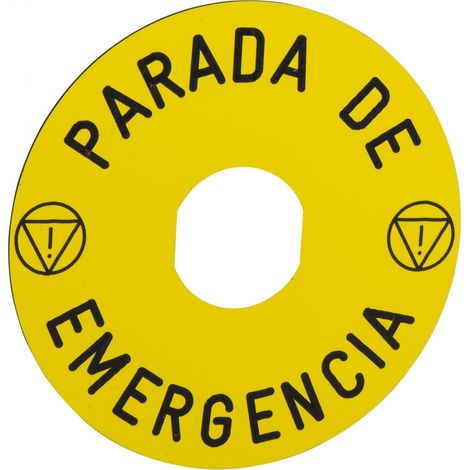 Harmony étiquette circulaire Ø90mm jaune logo EN13850 PARADA DE EMERGENCIA SCHNEIDER ELECTRIC ZBY8430 (1/2)