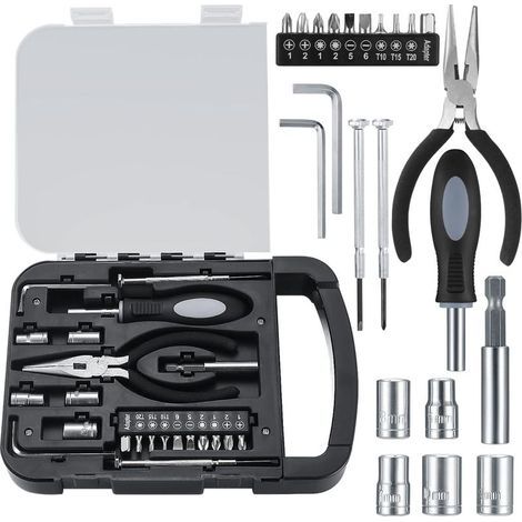 22 Pièces Bote à Outils Complète, Mallette Outils, Coffret à Outils Complet, Bote à Outils Portable avec Jeu de Tournevis de Precision pour Bricolage (1/5)