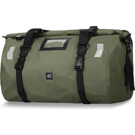 Sac étanche pour moto, sac de sport étanche de grande capacité avec fermeture à enroulement, bretelles, design réfléchissant (vert armée, 40 L). (1/5)