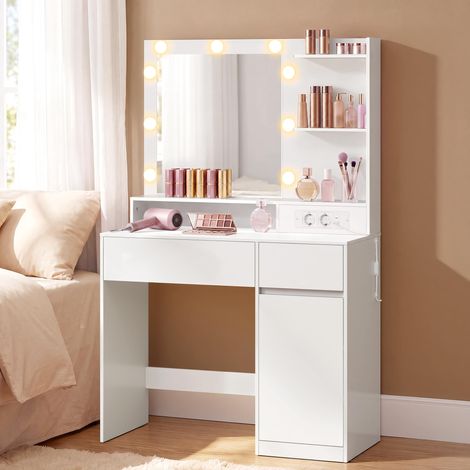 Coiffeuse, avec Miroir, 3 tiroirs, 4 étagères, Placard (1/5)