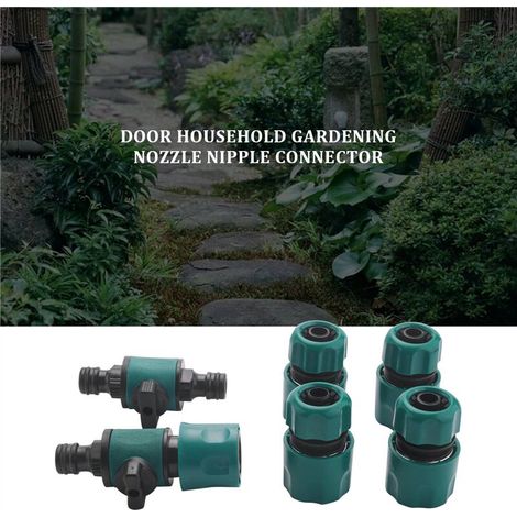 Collega la valvola di intercettazione al tubo da giardino, quindi utilizza la prolunga a doppio rubinetto con il tubo corrispondente. (1/5)