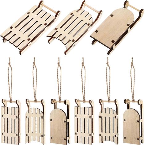 Lot de 9 miniatures de traîneaux en bois à peindre, décoration de table, modèle réduit de traîneau en bois non fini (1/5)