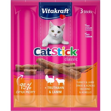 Vitakraft Cat Stick Mini - 3 délicieuses friandises pour chat à la dinde et à l'agneau (1/2)