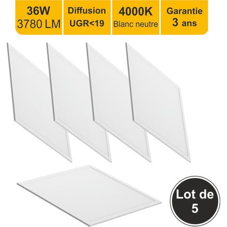 Lot 5 dalles LED 36W 60x60 UGR19 3780lm 4000K - garantie 5 ans