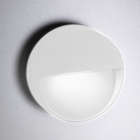 Bottom Lampada da parete a LED per esterni ed interni, forma rotonda, alluminio pressofuso, colore bianco opaco, 4.5W, 3000K, IP54, 10x3 cm