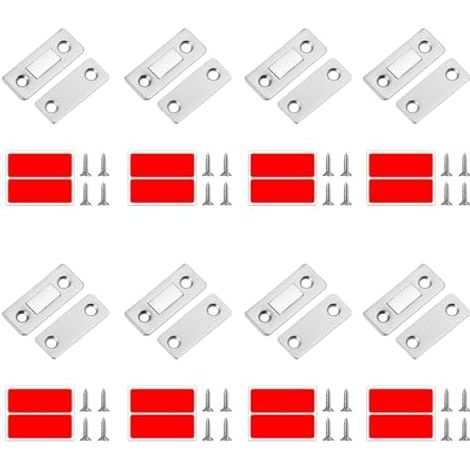 8PCS Aimant Magnétique Puissant en Acier Inoxydable pour Porte Placard Coulissante, Loquet Adhésif, Fermeture Sécurisée Armoire, Tiroirs, Meuble, Facile à Installer - (1/5)