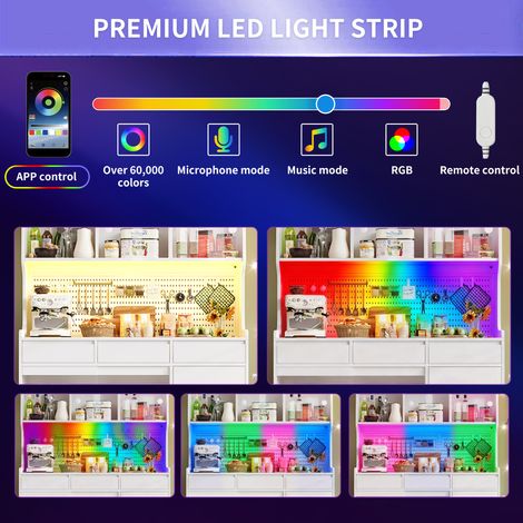 Armoire moderne avec éclairage LED et contrôle via appareil mobile. Armoire de cuisine ou d’entrée, dotée de compartiments intérieurs. Table de service avec étagères pour ranger les objets. (1/5)