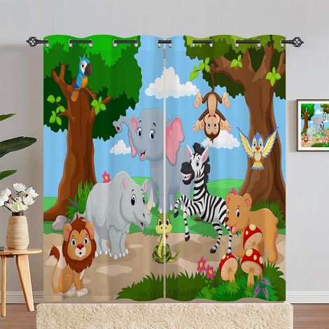 Rideau Occultant Jungle Forêt Safari Animaux Tenture Opaque à Oeillets Draperies Intérieurs Rideau Thermique Isolant pour Maison Chambre Salon Fenetre 2 Pièces L 117 x H 214 cm - 117L X 214H cm (2 Pan (1/5)