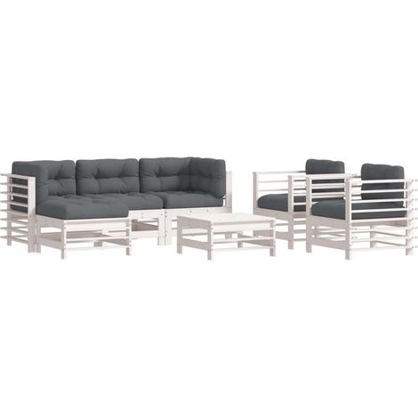 Maison Exclusive - Set Divani da Giardino 7pz con Cuscini in Legno Massello Bianco