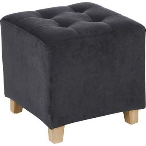 Pouf en MDF et polyester, velours gris trend - Dim : L.35 x l.35 x H.35 cm -PEGANE- (1/2)