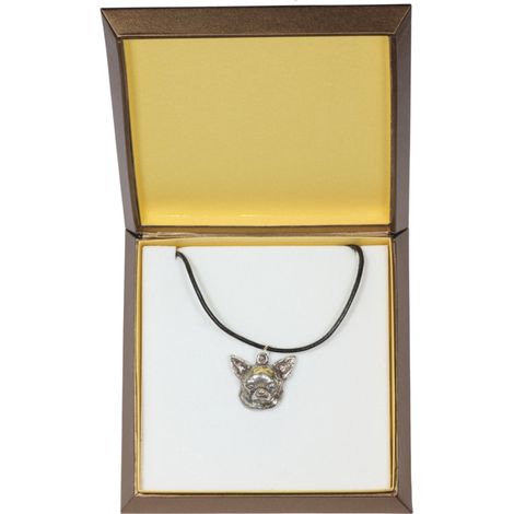 Chihuahua de pelo corto: un collar para perros en una caja de regalo, un medallón bañado en plata para un amante de los perros, un impresionante colgante de Art-Dog. (1/5)