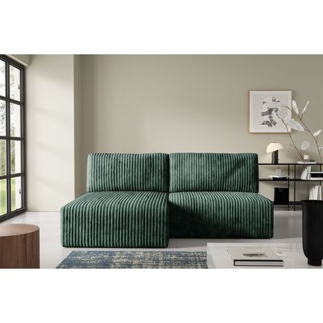 Ecksofa mit Schlaffunktion NATALIA XS in Stoff Tilia Grün Ottomane Links