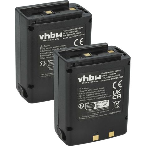 vhbw 2x Akku kompatibel mit Icom IC-A22, IC-A3E, IC-A3, IC-A22E Funkgerät, Walkie Talkie (1000 mAh, 12 V, NiMH)
