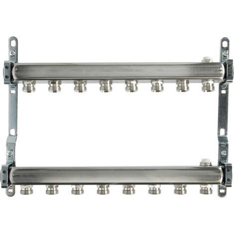 Collecteur chauffage inox pour radiateur, 8 circuits, femelle 1'' (26/34) mâle 3/4'' EK (20/27) - Itap