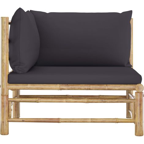 INLIFE Canapé d'angle de jardin avec coussins gris foncé Bambou (1/5)