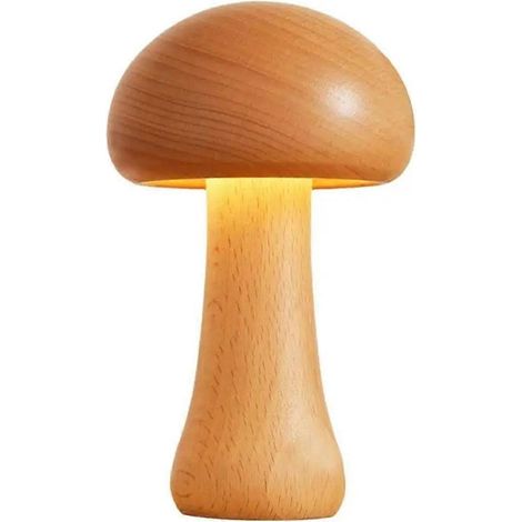 Lampe tactile champignon, veilleuse enfant, lampe de table, lampe de bureau en bois, éclairage LED d'ambiance, veilleuse rechargeable (1/4)