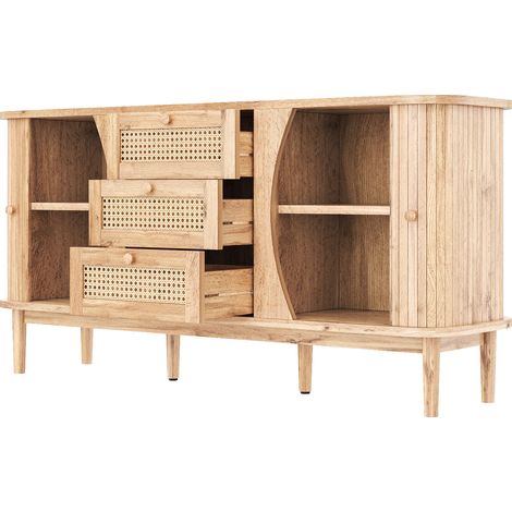ELVMI Sideboard mit 3 Schubladen, 2 Schiebetüren und Verstellbaren Einlegeböden für Wohnzimmer aus Spanplatte 140,5 × 40 × 76 cm Natur (1/5)