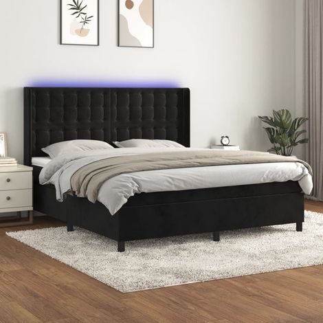 Sommier Tapissier + Matelas + LED,Lit adulte Simple Durable Noir 160x200 cm Velours -11878 (1/5)