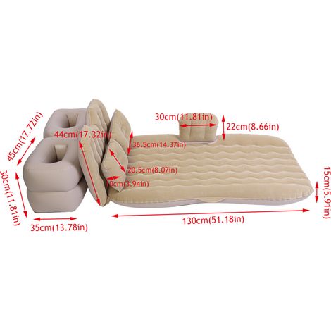 Matelas gonflable pour lit d'intérieur/extérieur, camping, voyage, siège arrière de voiture, coussin gonflable (beige) (1/5)