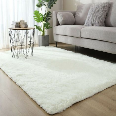 Tapis Shaggy 160x230 cm Moelleux Blanc Beige, Tapis à Poils Longs pour Séjour Chambre Canapé, Doux et Confortable, Grand Tapis d'Intérieur (1/4)
