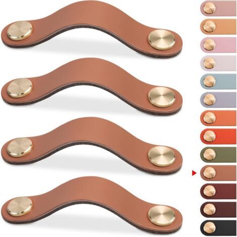 (Café Clair, 128mm) 4pcs Poignée Meuble Cuir, Bouton Porte Placard Poignee Cuir Bouton de Tiroir, Poignee de Meuble Vintage pour Armoires, Commode, Cuisine, Salle de Bain (1/5)