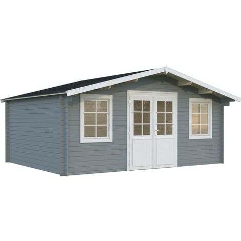 Abri de jardin en bois Klara 17,0 m2 Peint gris clair + blanc (1/5)