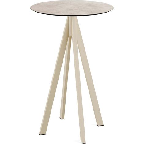 Mange-debout Infinity avec piètement sable + plateau HPL aspect bois Ø70 cm - Veba