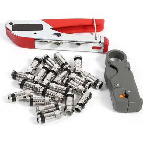 Kit de Compression pour Connecteurs F RG58 RG59 RG6 avec Dénudeur et Crimpeur - Kit Professionnel 20 Pièces (1/5)