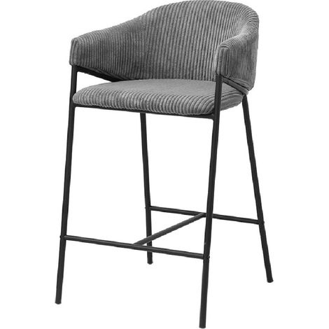 Sedia da bancone IMANY – Velluto a coste grigio scuro – Con braccioli – Gambe in metallo nero – Stile design/industriale
