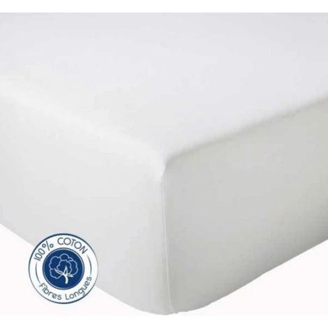 Drap Housse Uni bonnet 30 cm 100% Coton Blanc 160x190 cm
