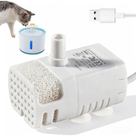 Pompe USB pour fontaine à eau pour chat 200L/H 1W, pompe de rechange pour fontaine à chat, 5V silencieuse et écoénergétique avec câble de 1,5M, remplacement de la pompe pour une fontaine d’eau pour (1/5)