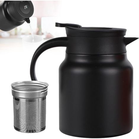 Teiera - Teiera con filtro - Termos a doppia parete sottovuoto - Teiera in acciaio inox - nera (1/5)