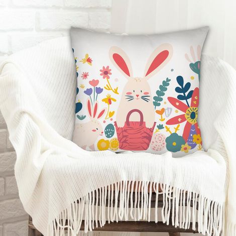 Housse de coussin carrée standard 45x45cm doux et respirant pour décoration de Pâques (1/5)