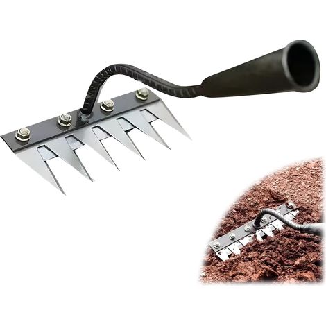 5 tines Iron Weed Rake Upgraded Multifunctional Weed Artifact Detachable Spike Hoe Iron Rake for Gardening and Weeding (1/5)