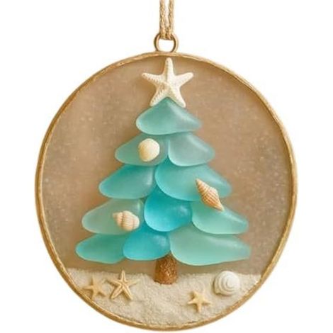 Ornement De Sapin De Noël En Verre De Mer - Décoration Suspendue Thème Plage - Souvenir D'amitié Côtier - Étoile De Mer Coquillage Couleur Bleu Marin - Unité (1/2)