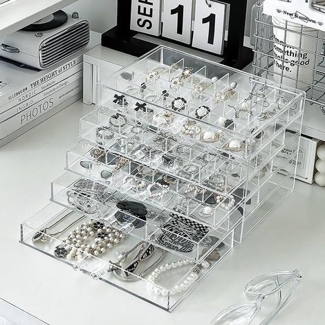 Acrylic jewelry storage box with 5 drawers, 120 compartments, clear tray for rings, beads, false nails, gift (1/4)