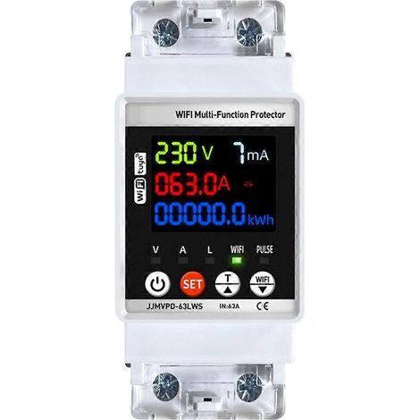 Compteur d'énergie intelligent Tuya WiFi avec protection multifonction à réenclenchement automatique, disjoncteur et protection contre les fuites de tension et de courant (1/5)