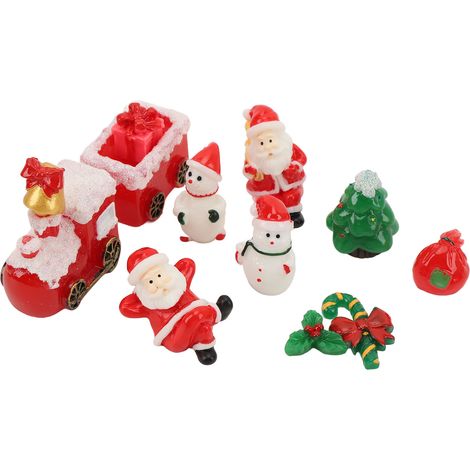 Ensemble de 12 figurines miniatures en résine représentant le Père Noël, un bonhomme de neige et une clochette, idéales pour les fêtes. Décoration de Noël. (1/5)