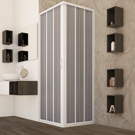 Box doccia 70x70 cm con ante a soffietto riducibili in PVC apertura centrale LEDA Bianco