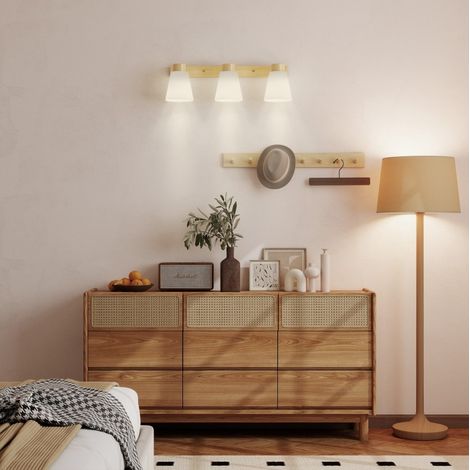 Plafoniera a 3 luci E27 orientabili 90°, effetto legno naturale OKMYHOME (1/5)