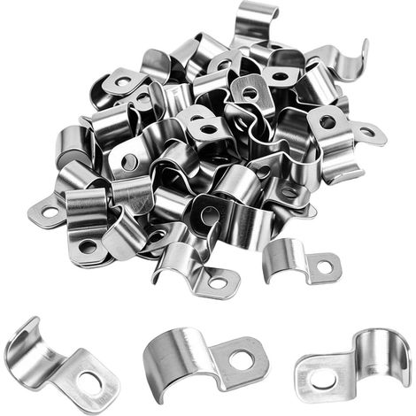 50 Pcs Collier de Serrage, Trou unique en U, Colliers de fixation pour tubes de 6 mm, Clips de Fixation en Acier Inoxydable 304 pour Fixation Attache Tube, Attache Fixer Grillage Rigide Traille Trou (1/5)