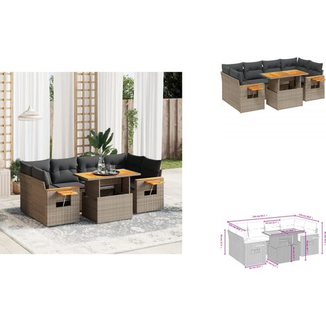 Salon de jardin avec coussins 7 pcs gris résine tressée - Ensemble Salon De Jardin - Meuble Extérieur - Résine Tressée - Rotin Synthétique - Table Extensible (1/3)