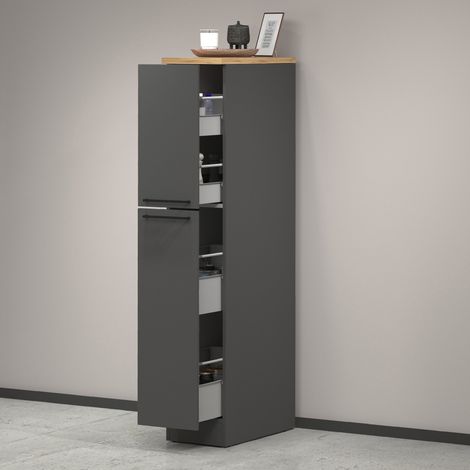 Dmora - Küchen-Vorratsschrank Quintino, Mehrzweckschrank, Aufbewahrungsschrank mit 2 Schubladen, 100 % Made in Italy, 30 x 60 x 165 cm, Anthrazit und Eiche, mit verstärkter Verpackung
