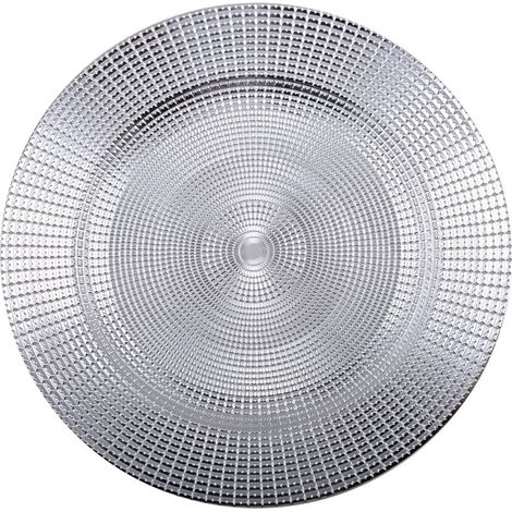 Assiette de Présentation Argentée en Plastique 31 x 31 x 1 cm - Sous-Assiette Décorative - PANGIVO (1/2)